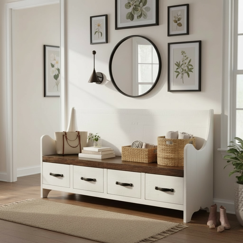Wade White Church Pew Bench – Copper Barn Home
