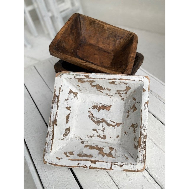Square White Wooden Bowl