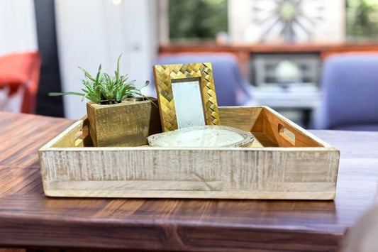Rectangle White Wood Tray