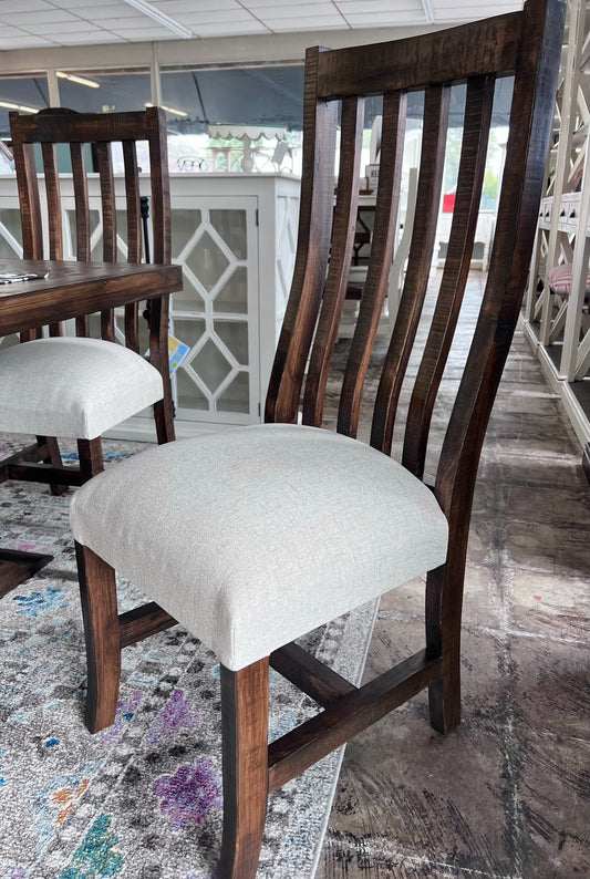 Slat Back Tobacco Brown & linen Chair