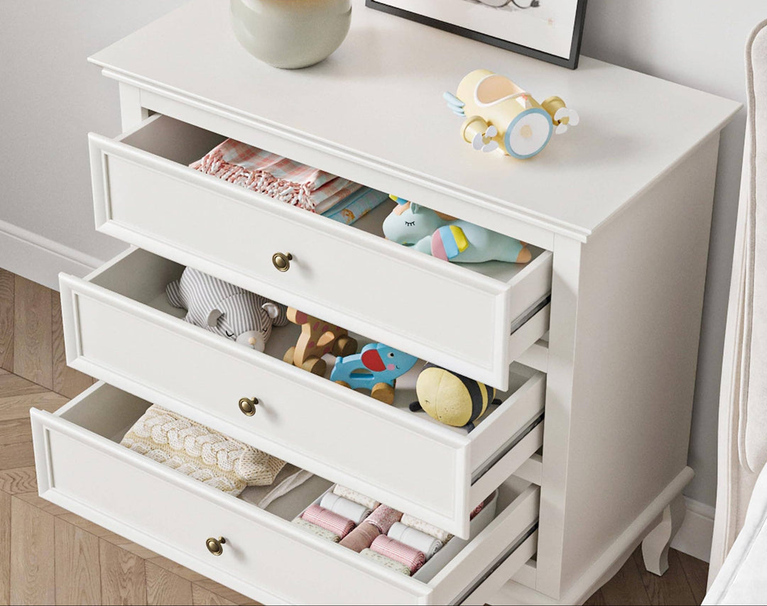 Aurora White 3 drawer Nightstand
