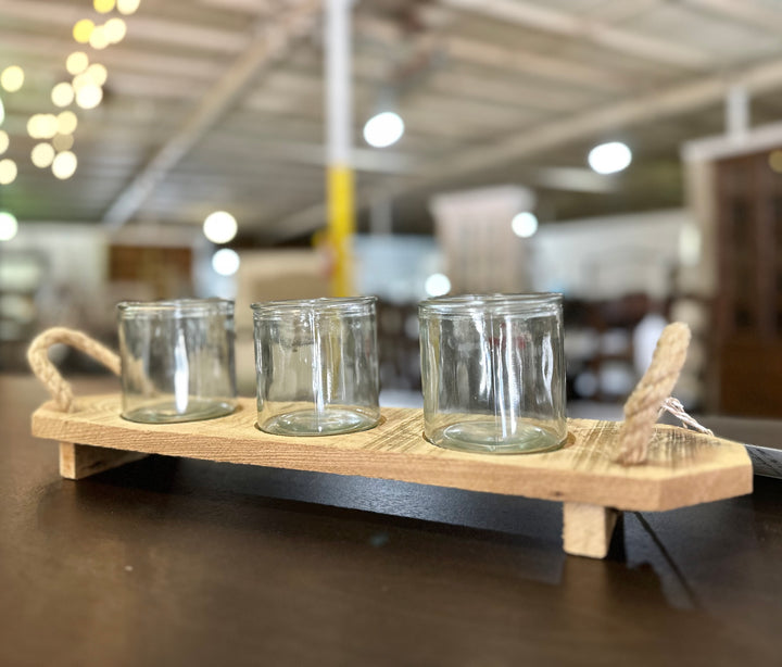 Wood Tray with 3 Candle Holders