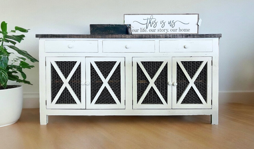 Harrington Distressed White Farmhouse Cabinet