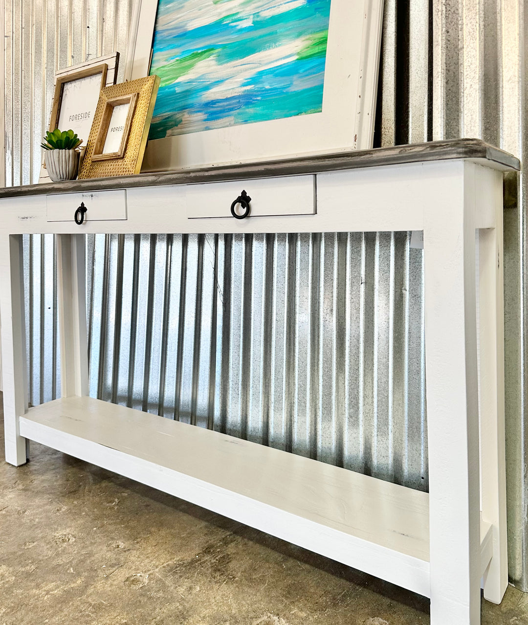 Chloe White & Weathered Narrow Sofa Table