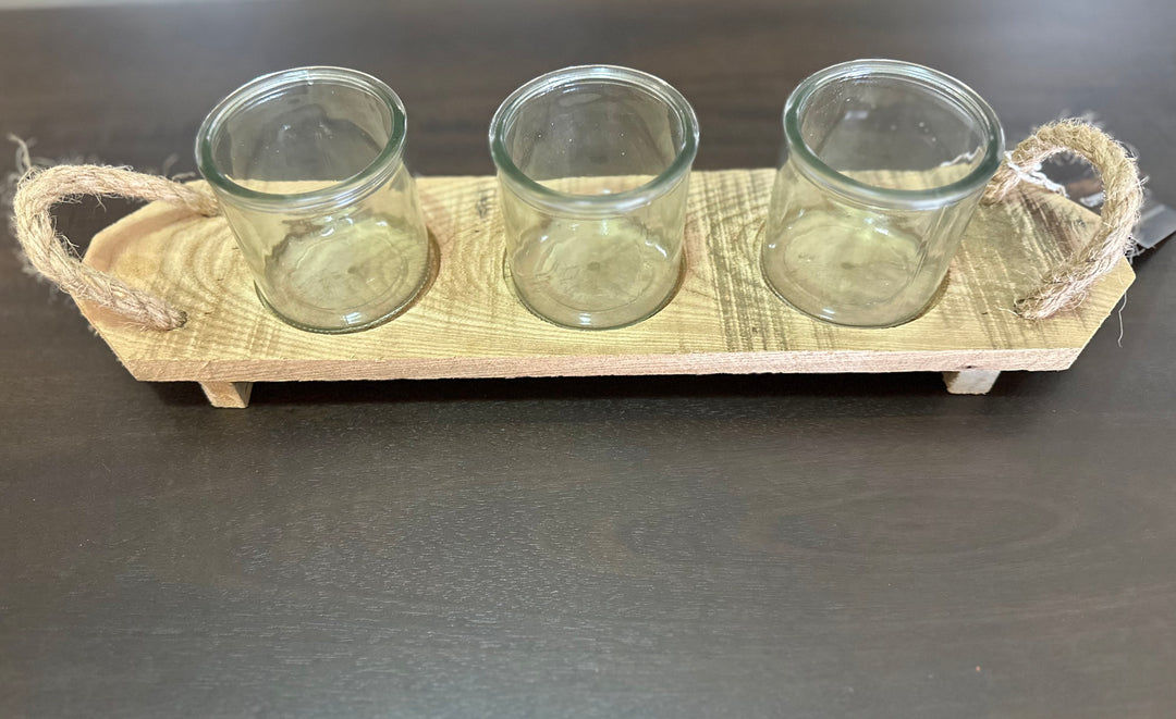 Wood Tray with 3 Candle Holders