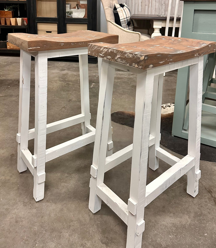 White & Reclaimed Saddle Barstool