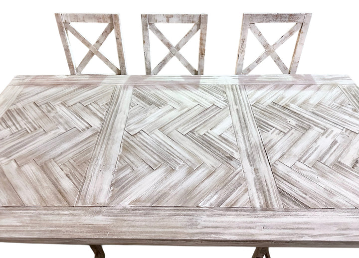 Amelia Herringbone White Washed Dining Table Set