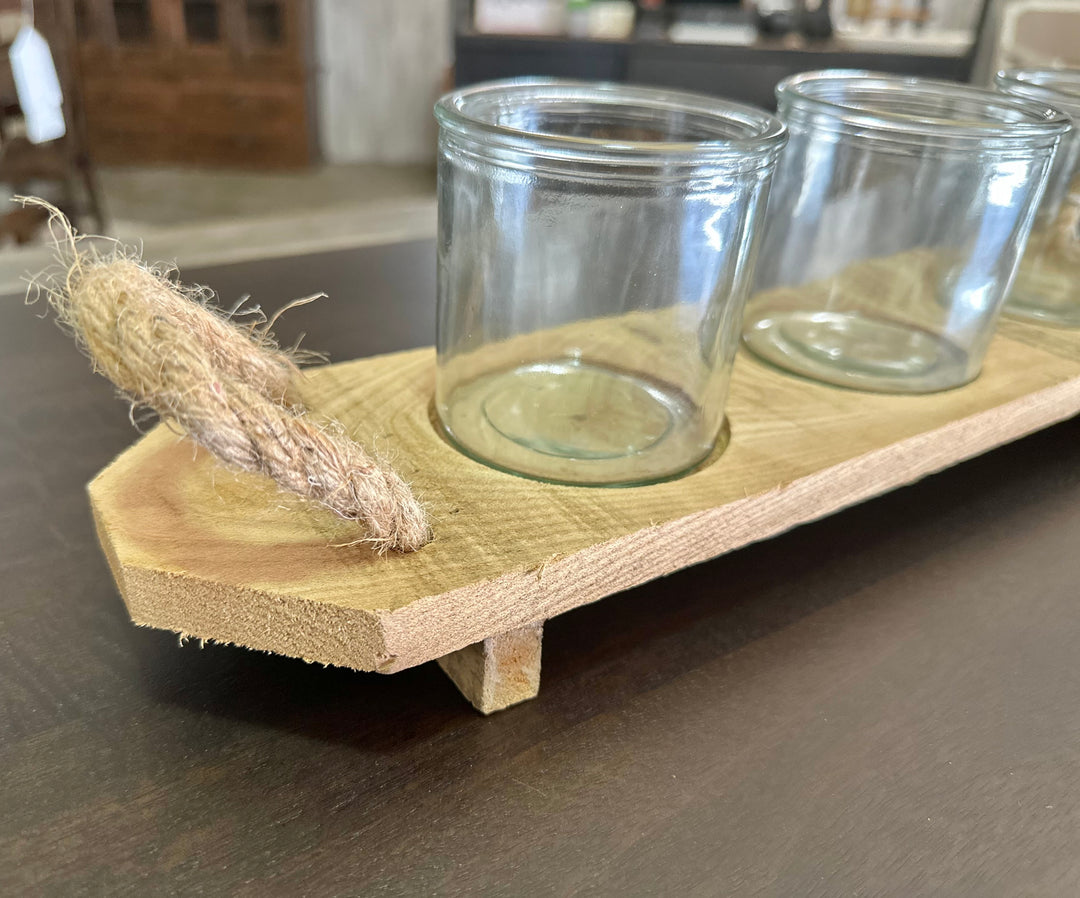 Wood Tray with 3 Candle Holders