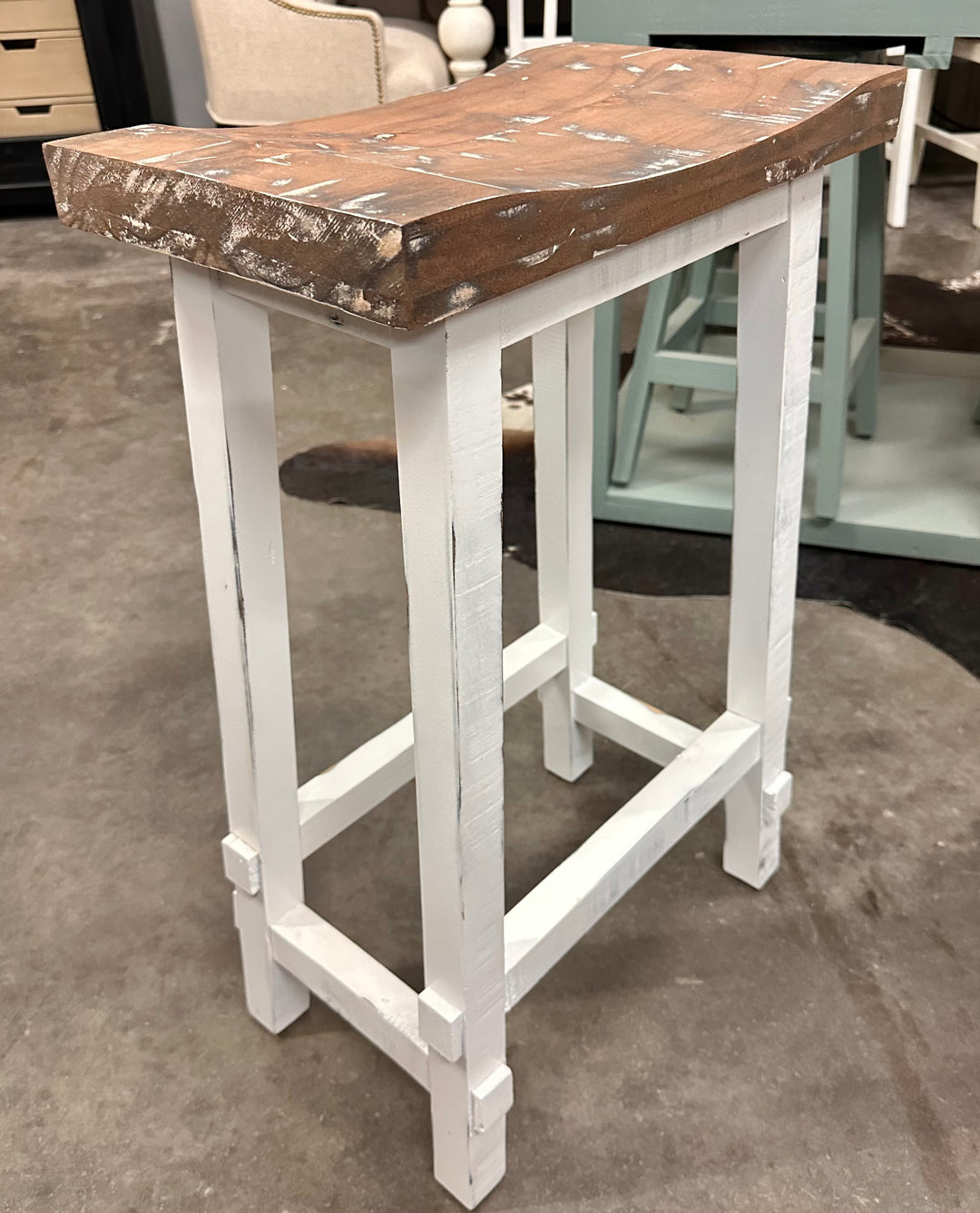 White & Reclaimed Saddle Barstool