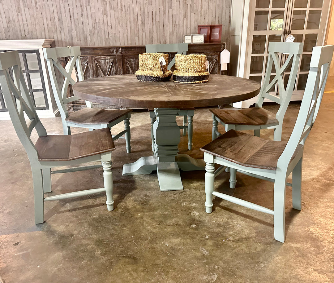 Joshua 6 Piece Beach Blue X  Back Dining Set