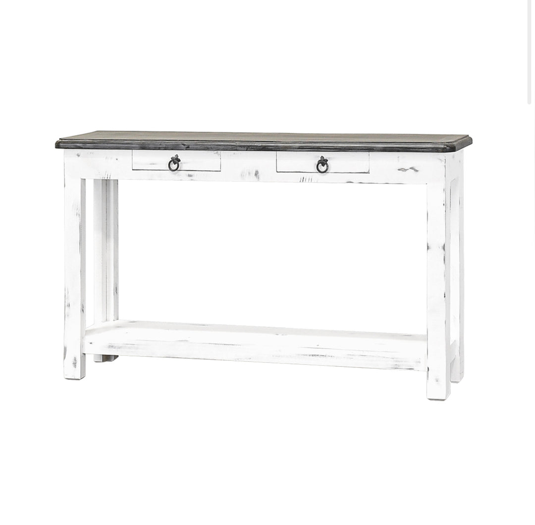 Chloe White & Weathered Narrow Sofa Table