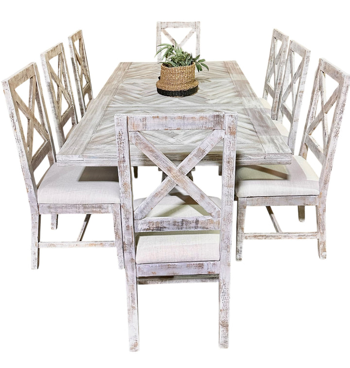 Amelia Herringbone 9 piece Dining Table Set