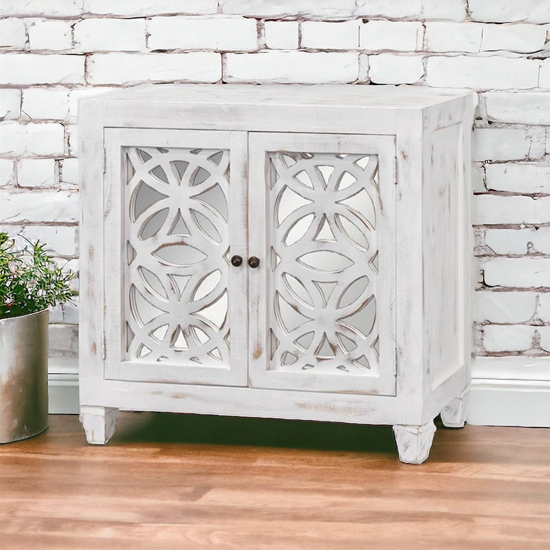 Olivia Mirror Front White Accent Cabinet