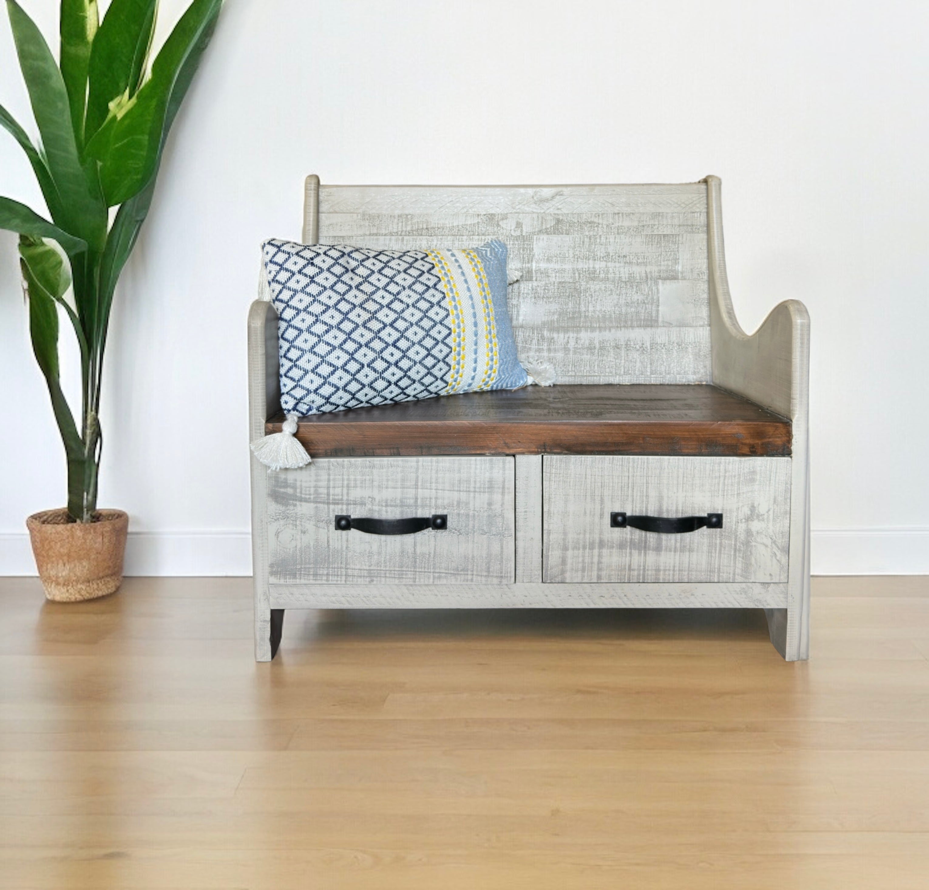 Wade Gray Small Church Pew Bench Copper Barn Home