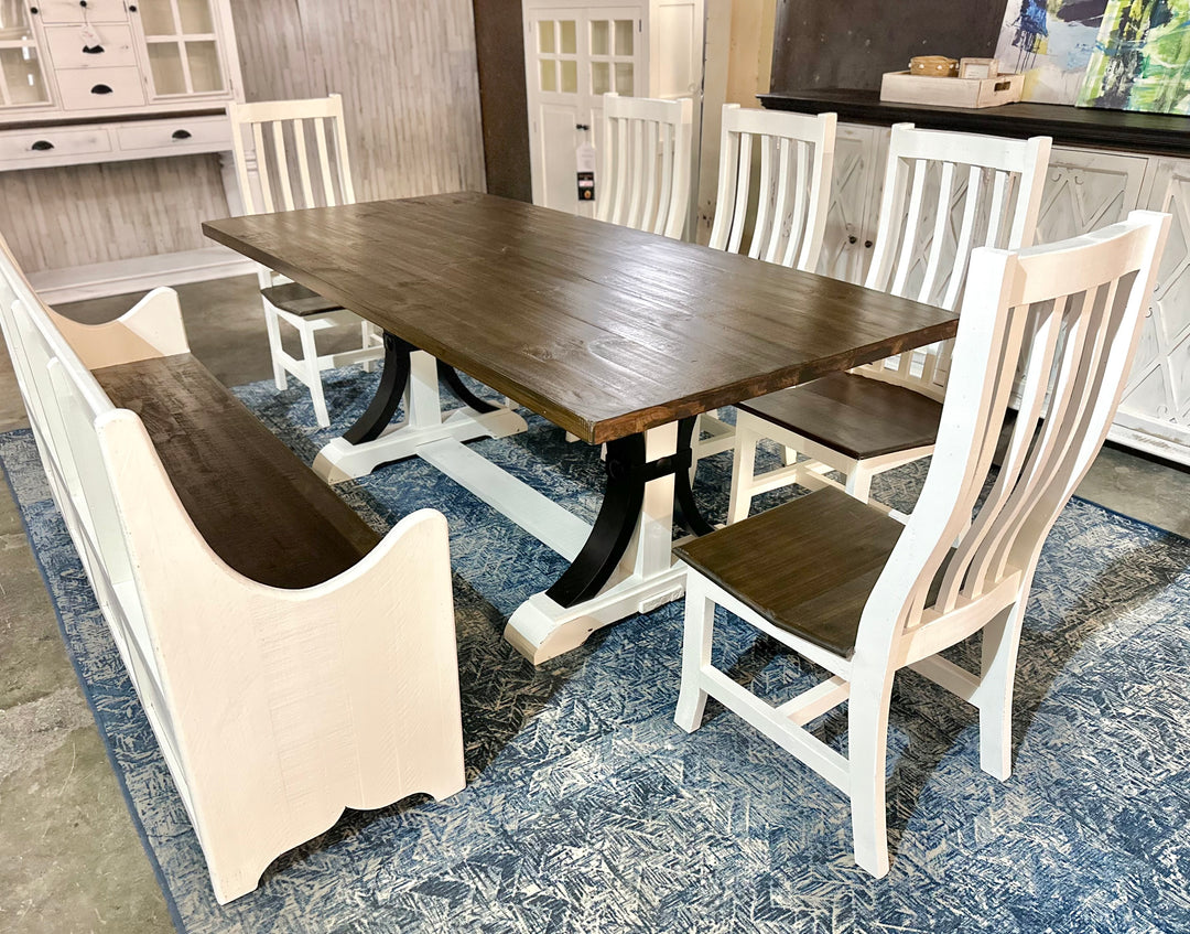 Dexter White church pew 7 piece Dining Table Set