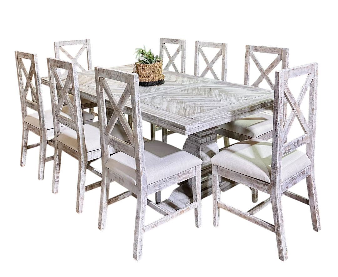 Amelia Herringbone 9 piece Dining Table Set