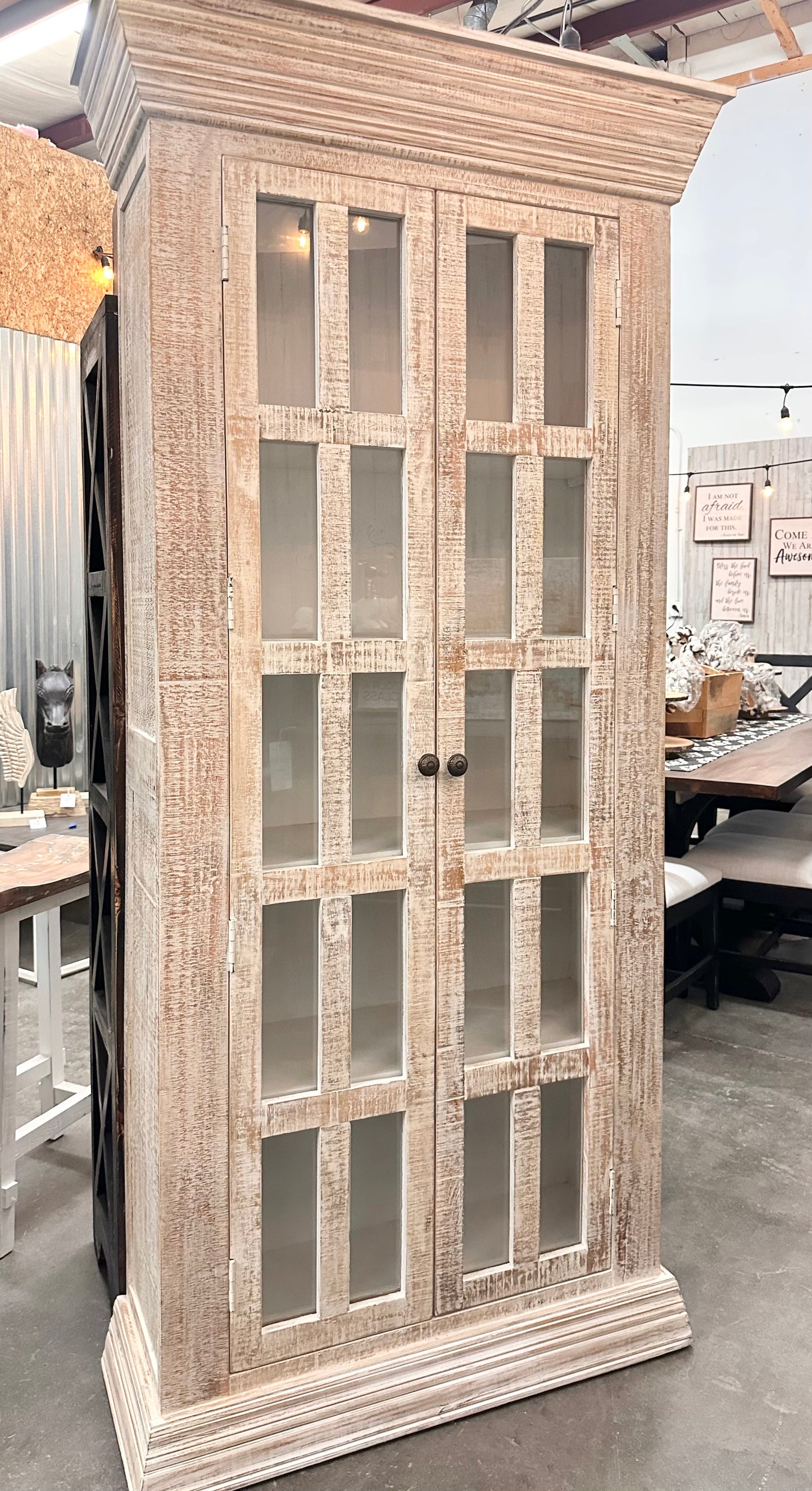 Hampton White Washed Mango Display Cabinet