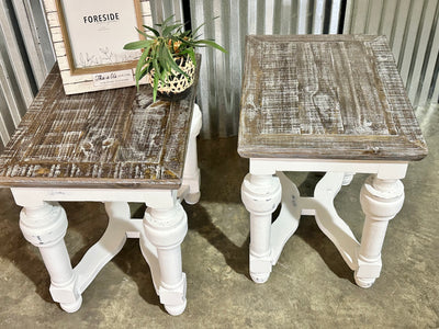 Lorraine White & Weathered Chairside Tables (pair of 2)