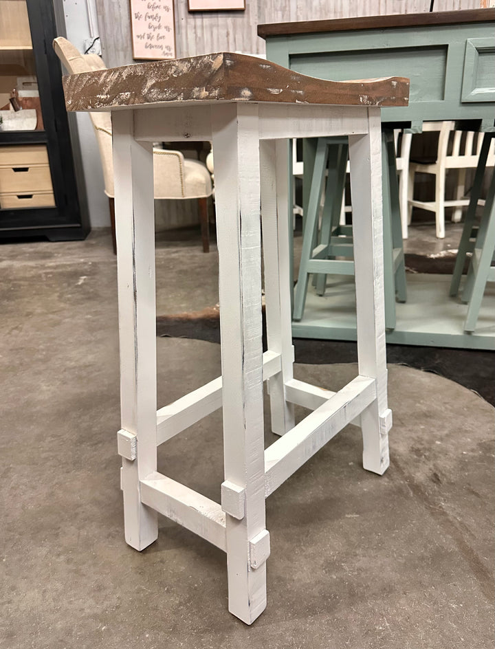 White & Reclaimed Saddle Barstool