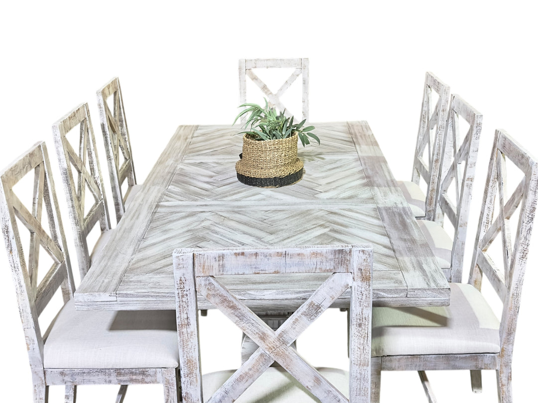 Amelia Herringbone 9 piece Dining Table Set