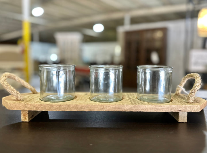 Wood Tray with 3 Candle Holders