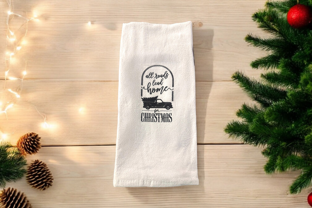 All roads lead home for Christmas Tea Towel