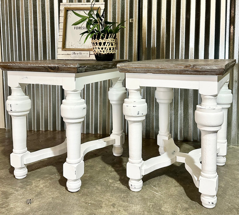 Lorraine White & Weathered Chairside Tables (pair of 2)