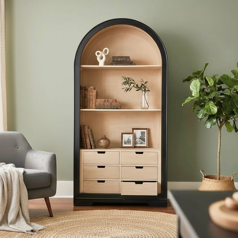 Isabella Black Large Arched Bookcase