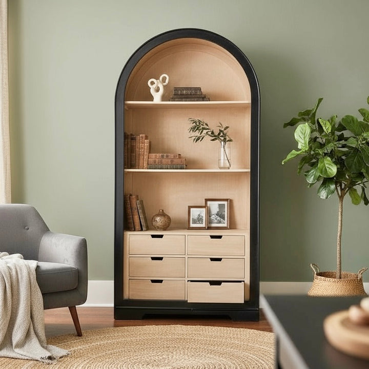 Isabella Black Large Arched Bookcase