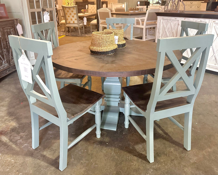 Joshua 6 Piece Beach Blue X  Back Dining Set