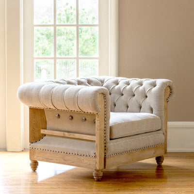 Soho Natural Linen Chesterfield Chair