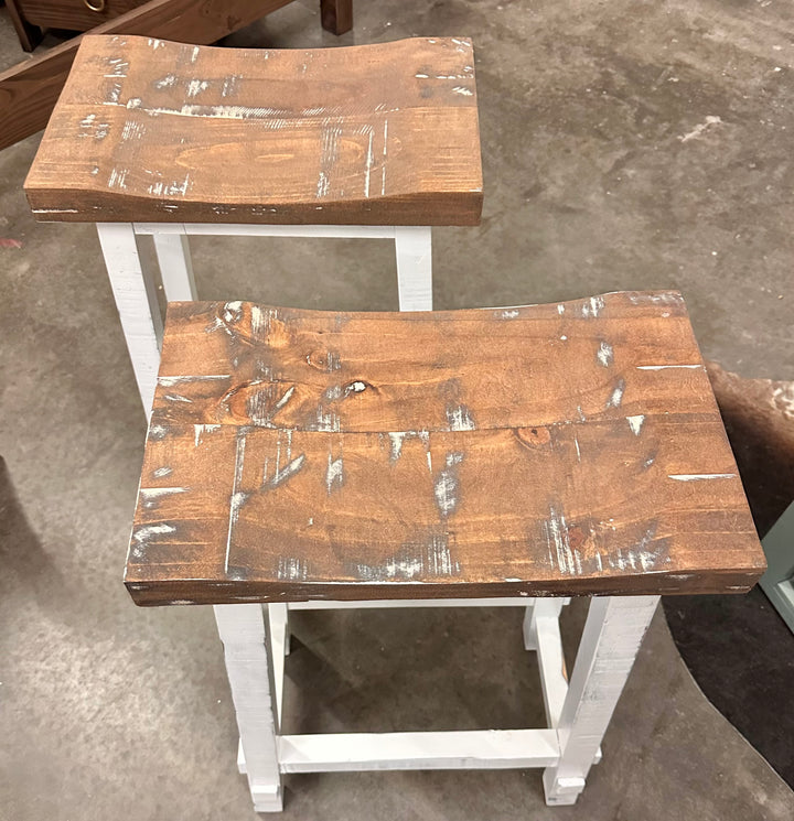 White & Reclaimed Saddle Barstool