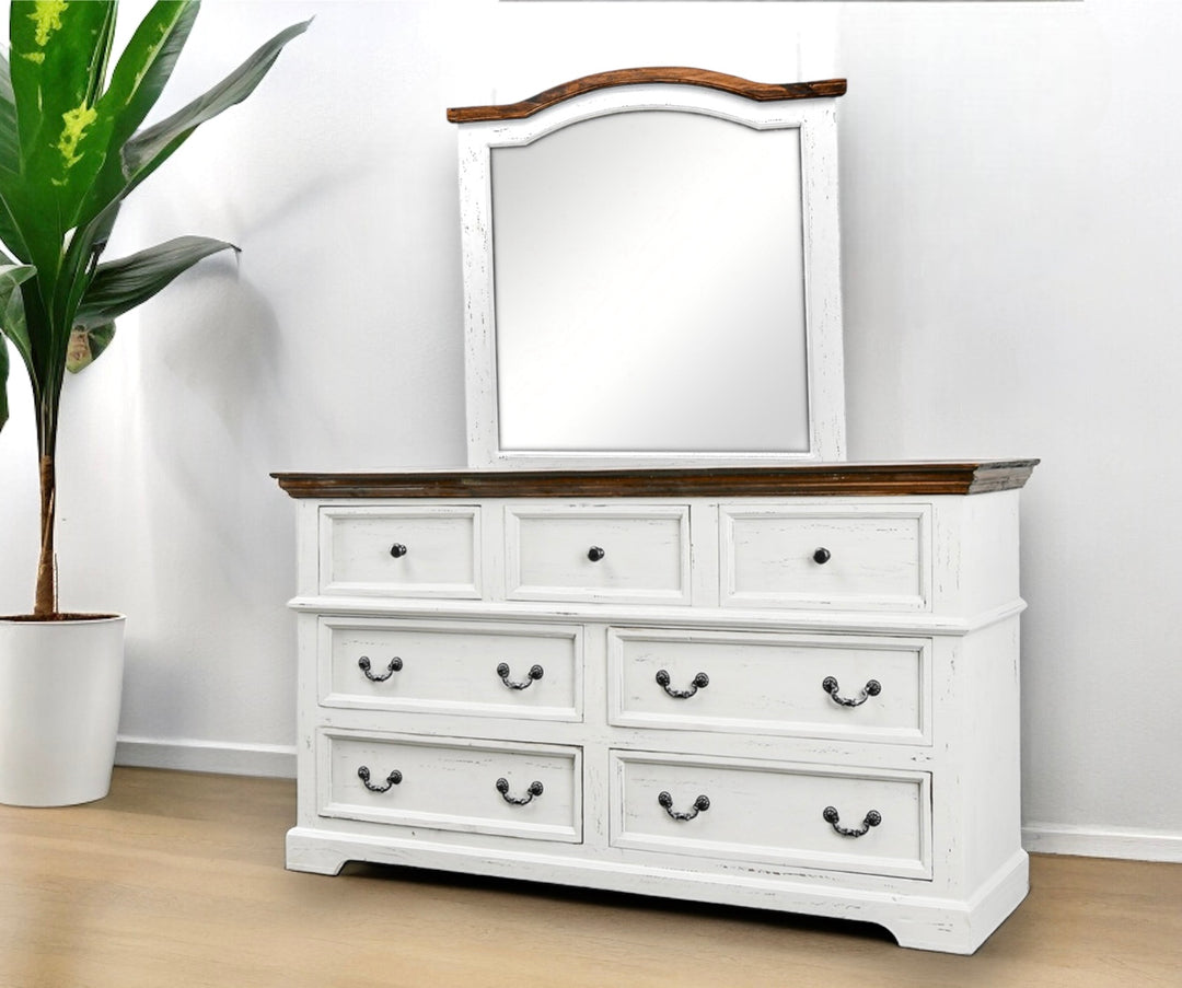 Rosa Distressed White Dresser with Mirror