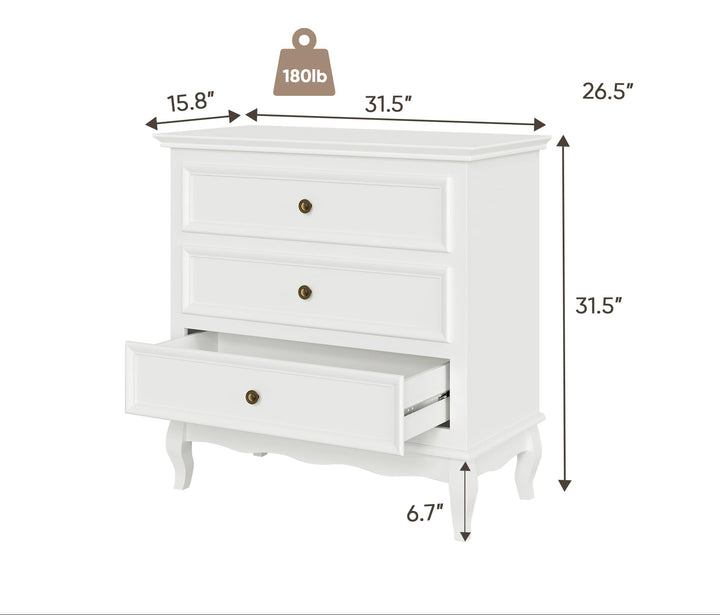 Aurora White 3 drawer Nightstand