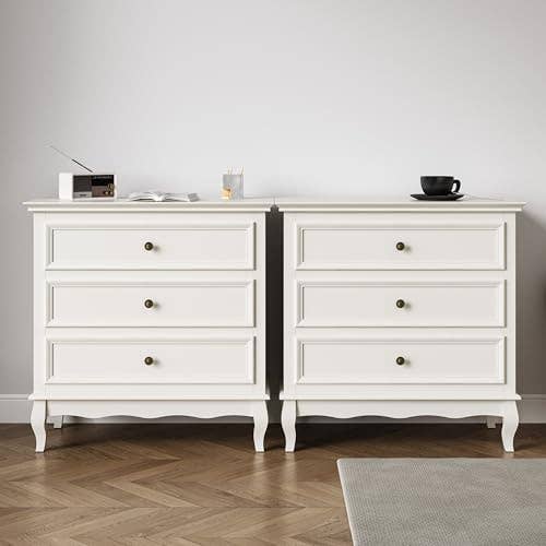 Aurora White 3 drawer Nightstand
