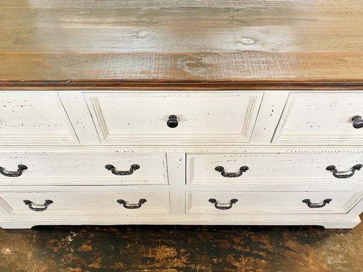 Rosa Distressed White Dresser with Mirror