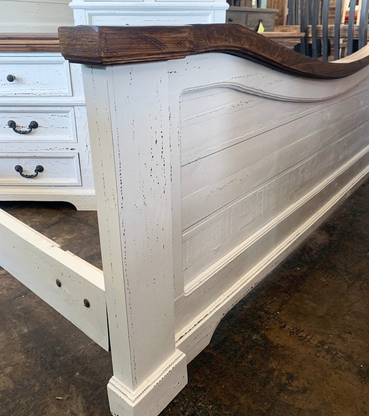 Rosa Distressed White Queen Bed