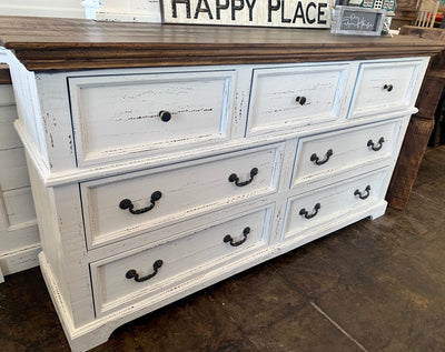 Rosa Distressed White Dresser with Mirror