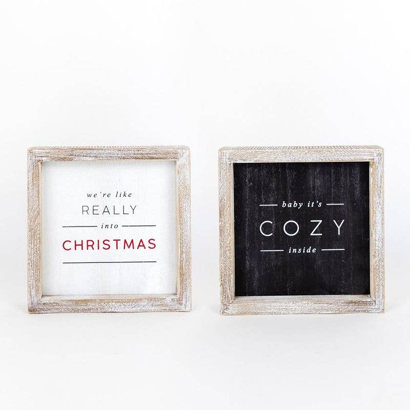 We're like really into Christmas reversible wood sign