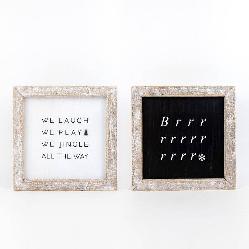 We laugh… reversible wood Christmas / winter sign