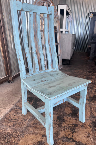 Slat Back Weathered Blue Dining Chair - Clearance