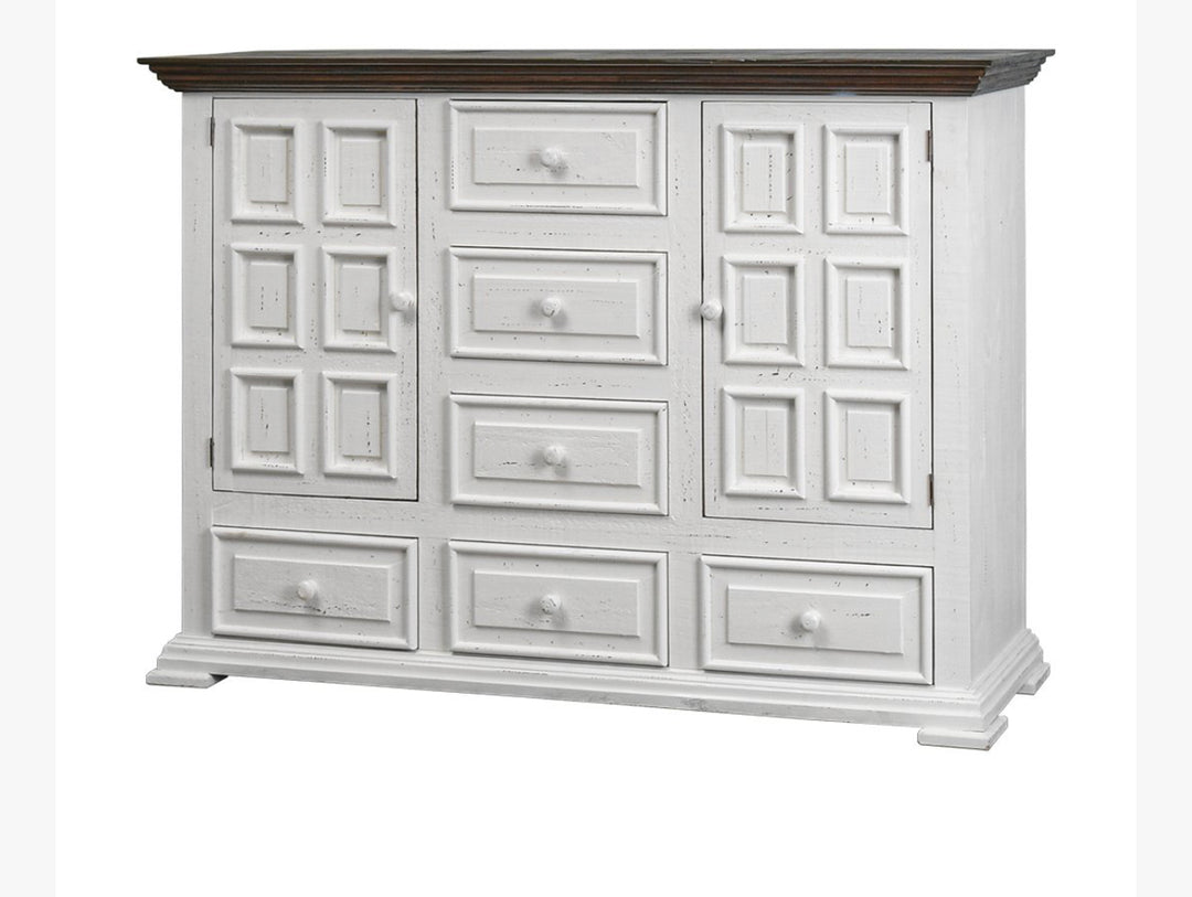 Kelsey Distressed White Dresser with Mirror
