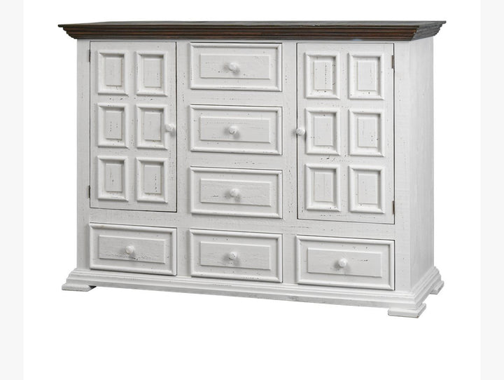 Kelsey Distressed White Dresser with Mirror