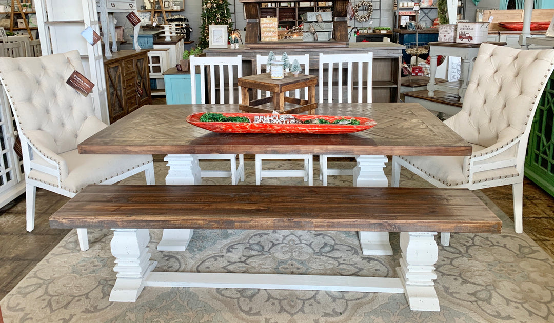 Nolan Herringbone Deconstructed White 7 piece Dining Table Set