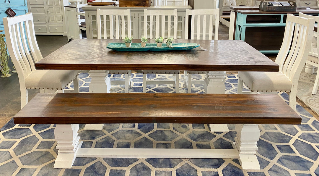 Herringbone White & Linen  7 piece Dining Table Set