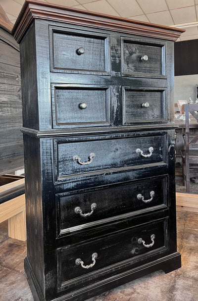 Distressed black online chest of drawers