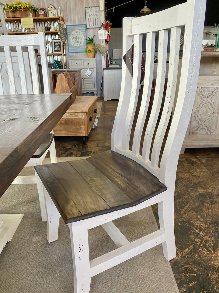 Nolan Herringbone White church pew 7 piece Dining Table Set