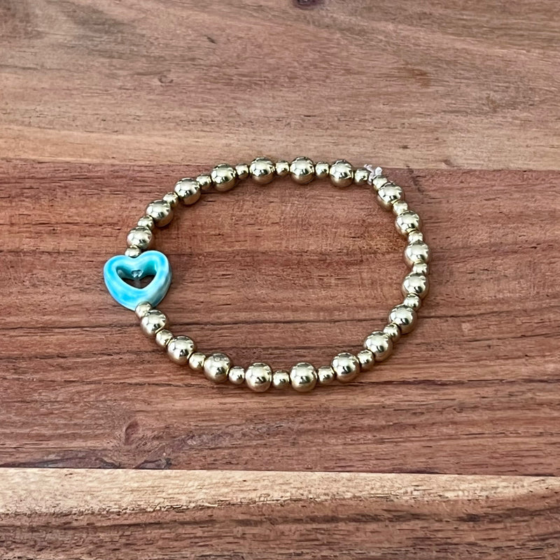 Heart Stone & Beaded Bracelet