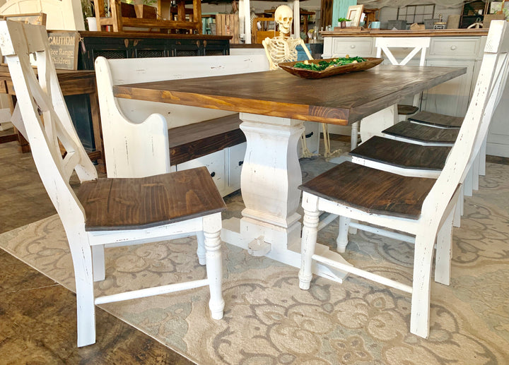 Aaron 8 foot Distressed White Dining Table Set