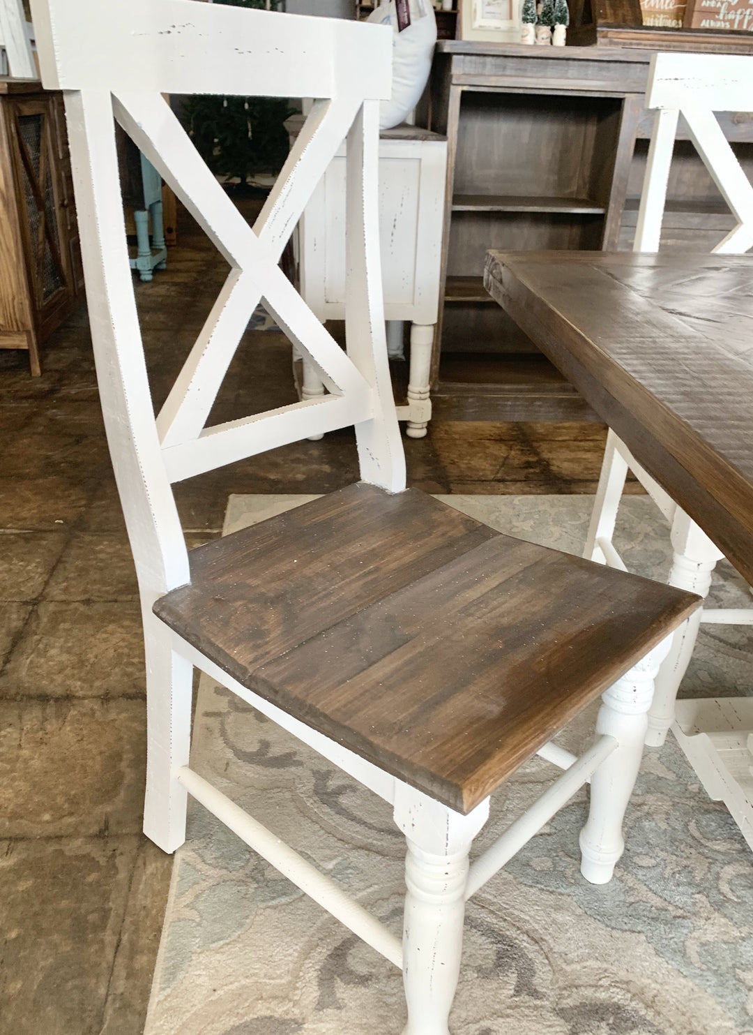 Nolan Herringbone White X back 7 piece Dining Table Set